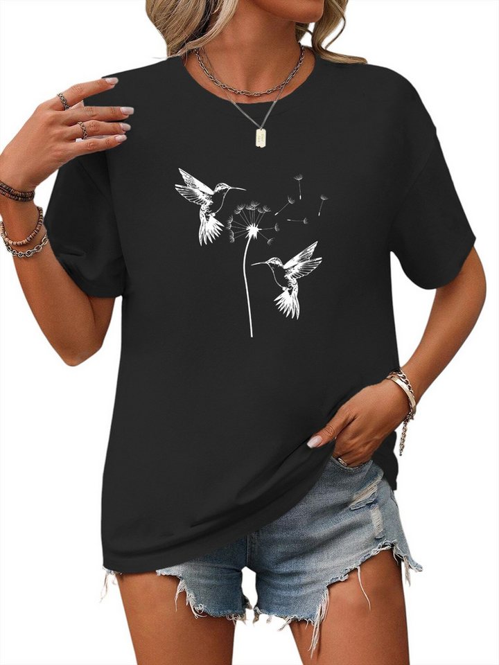 PYL Rundhalsshirt Damen Sommer Kurzarmbluse Locker Löwenzahn Print-Shirt von PYL