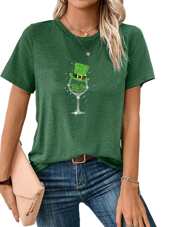 PYL Rundhalsshirt Damen St. Patricks Tag Sommer Oversize-Shirt mit Grafik Druck von PYL