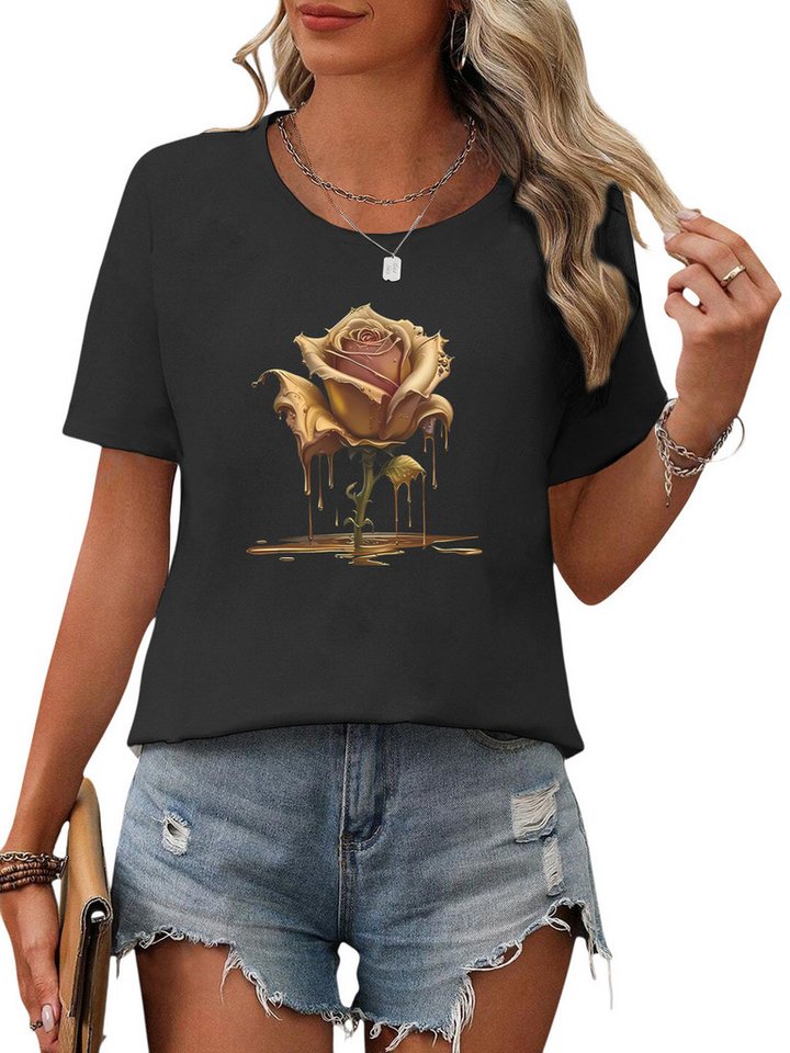 PYLIKE T-Shirt Damen Bequemes Sommer Kurzarmbluse Rose Ausgefallene T-Shirt von PYLIKE