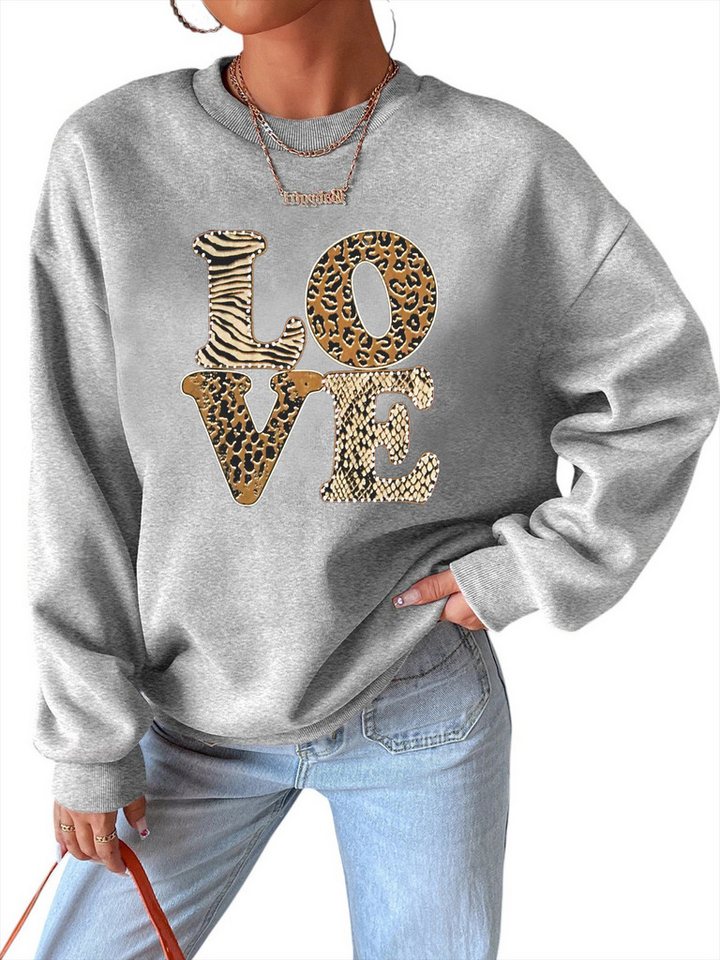 PYLIKE Fleecepullover Damen Casual Sweatshirts mit Animal print,Langarm Pullover Top Bequem für Herbst & Winter PYLIKE Fleecepullover Damen Casual Sweatshirts mit Animal print,Langarm Pullover Top Bequem für Herbst & Winter von PYLIKE