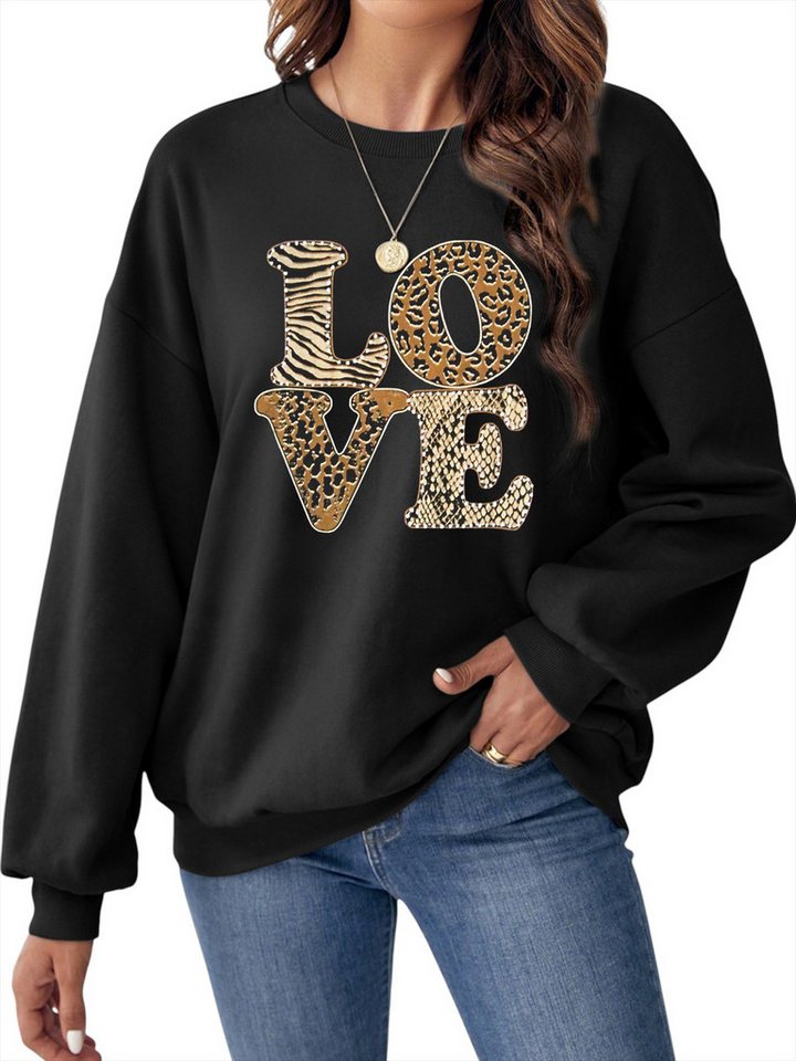 PYLIKE Fleecepullover Damen Casual Sweatshirts mit Animal print,Langarm Pullover Top Bequem für Herbst & Winter PYLIKE Fleecepullover Damen Casual Sweatshirts mit Animal print,Langarm Pullover Top Bequem für Herbst & Winter von PYLIKE