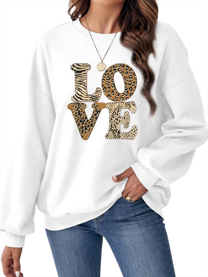 PYLIKE Fleecepullover Damen Casual Sweatshirts mit Animal print,Langarm Pullover Top Bequem für Herbst & Winter von PYLIKE