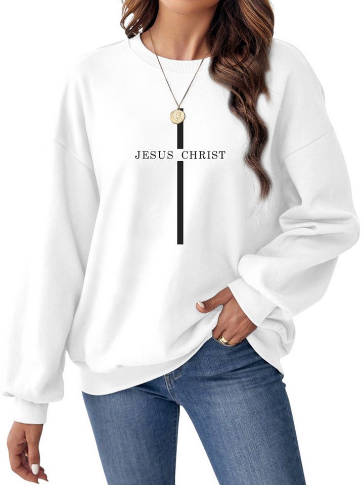 PYLIKE Fleecepullover Damen Casual Sweatshirts mit Brief Druck,Langarm Lose Pullover Top Bequem für Herbst & Winter von PYLIKE