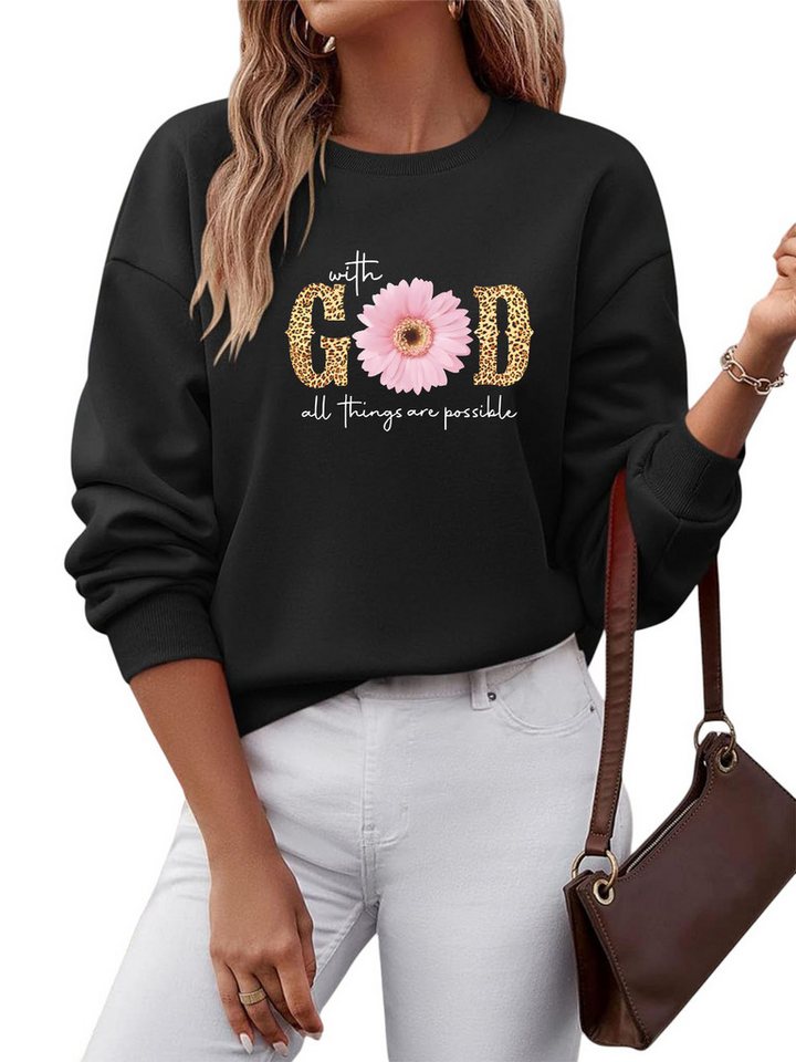 PYLIKE Fleecepullover Damen Casual Sweatshirts mit Druck,Langarm Lose Pullover Top Bequem für Herbst & Winter PYLIKE Fleecepullover Damen Casual Sweatshirts mit Druck,Langarm Lose Pullover Top Bequem für Herbst & Winter von PYLIKE
