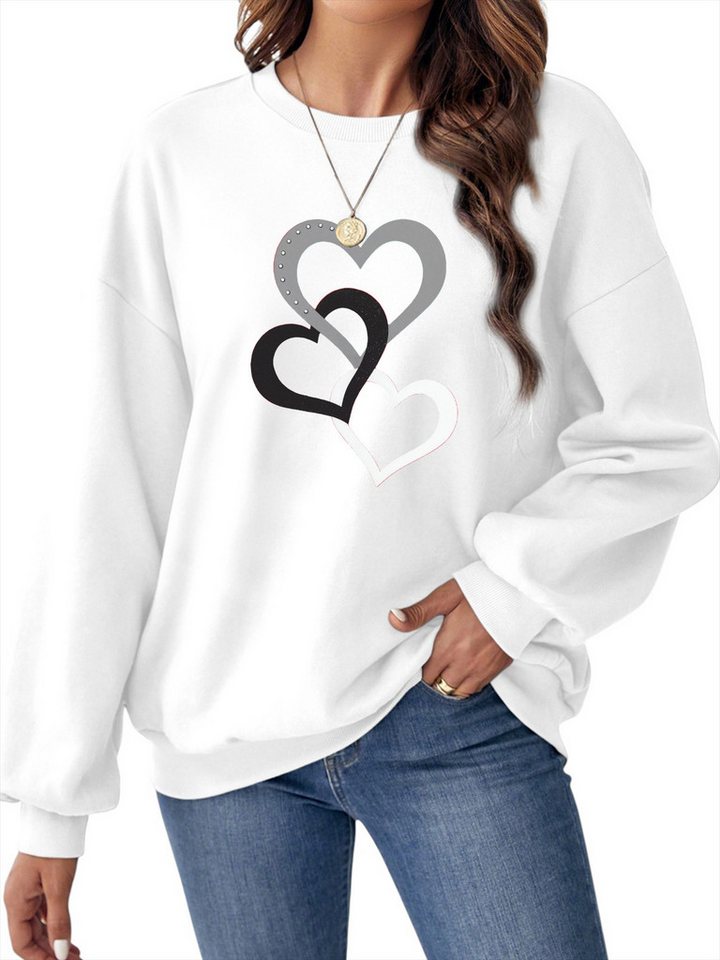 PYLIKE Fleecepullover Damen Casual Sweatshirts mit Druck,Langarm Lose Pullover Top Bequem für Herbst & Winter von PYLIKE