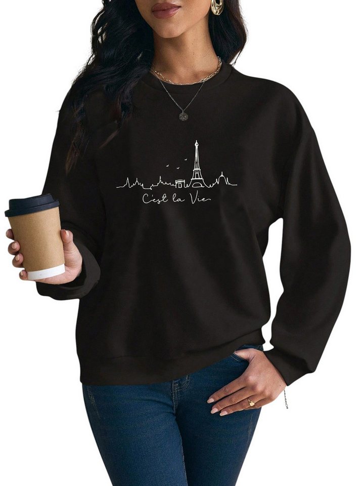 PYLIKE Fleecepullover Damen Oversized Sweatshirt mit Brief Print, Warm aus Fleece-Mix Bequem für Herbst & Winter von PYLIKE