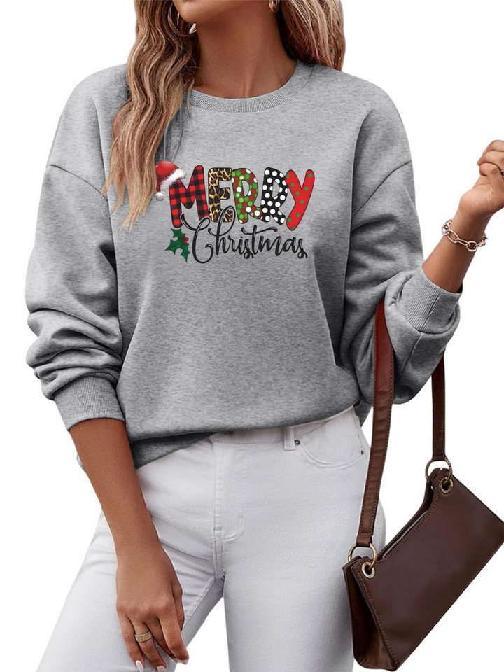 PYLIKE Fleecepullover Damen Oversized Sweatshirt mit Weihnachten Print, Warm aus Fleece-Mix Besondere Weihnachts-Outfits von PYLIKE