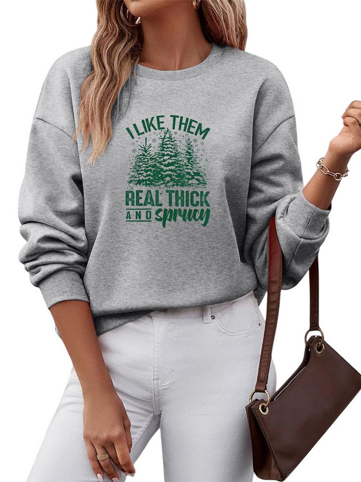 PYLIKE Fleecepullover Damen Oversized Sweatshirt mit Weihnachtsbaum Print, Warm Fleece-Mix Besondere Weihnachts-Outfits von PYLIKE