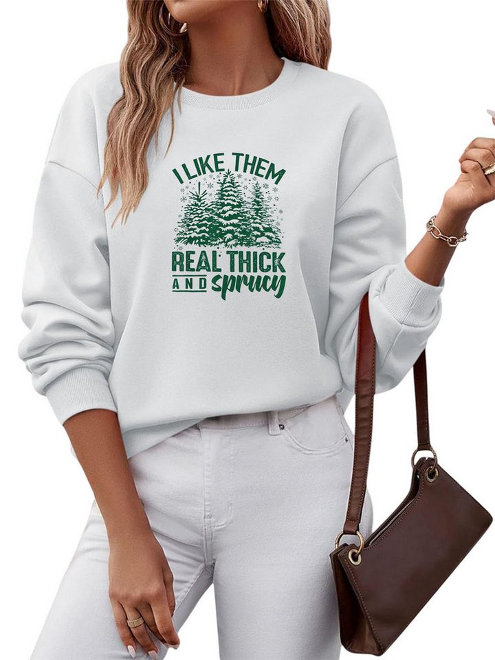 PYLIKE Fleecepullover Damen Oversized Sweatshirt mit Weihnachtsbaum Print, Warm Fleece-Mix Besondere Weihnachts-Outfits von PYLIKE