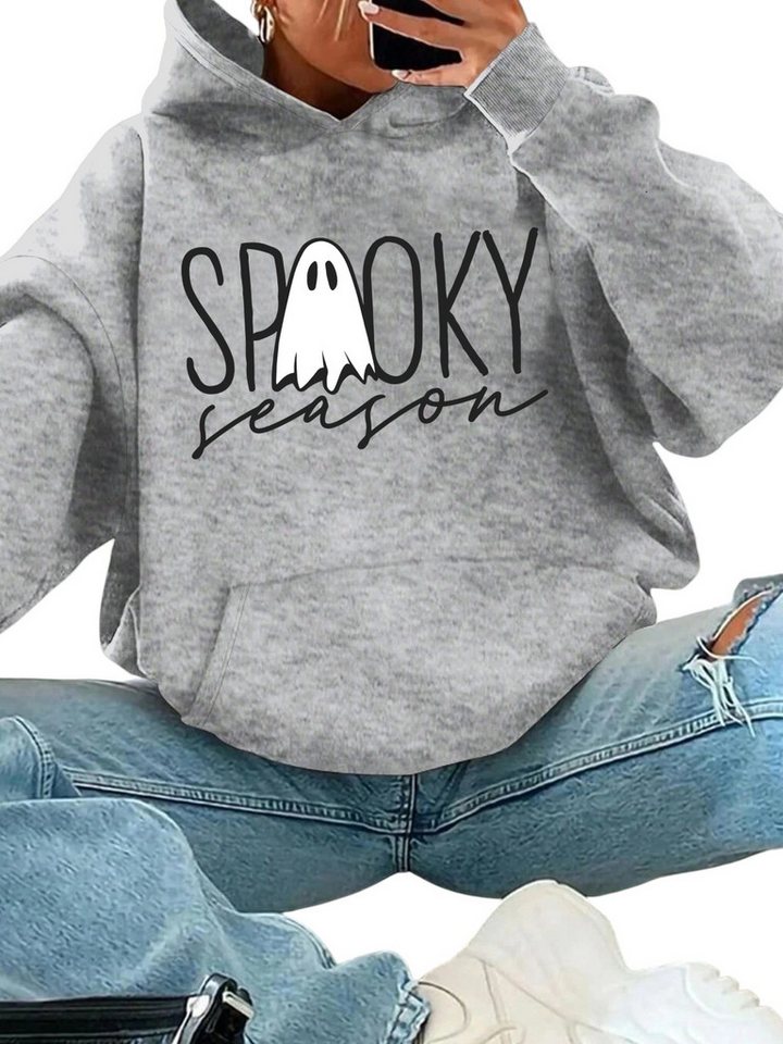 PYLIKE Fleecepullover Damen Print Hoodie aus kuscheligem Fleece mit großer Tasche Lässiger Streetstyle für den Winter von PYLIKE