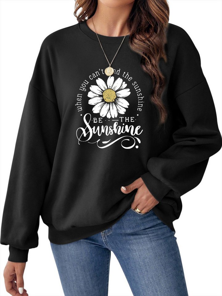 PYLIKE Fleecepullover Damen Pullover mit Gänseblümchen Print, loose Fleecepullove Bequem für Herbst & Winter von PYLIKE