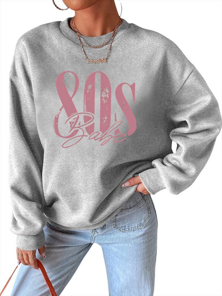 PYLIKE Fleecepullover Damen Rundhals Sweatshirt mit 80S Print & Flauschfutter für Winter Bequem für Herbst & Winter von PYLIKE