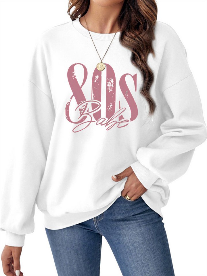 PYLIKE Fleecepullover Damen Rundhals Sweatshirt mit 80S Print & Flauschfutter für Winter Bequem für Herbst & Winter von PYLIKE