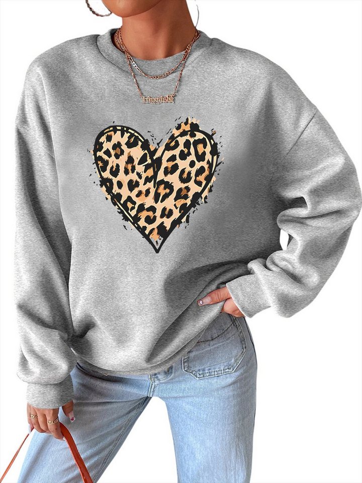 PYLIKE Fleecepullover Damen Rundhals Sweatshirt mit Animal Print, Lockerer Fleecepullover Bequem für Herbst & Winter von PYLIKE