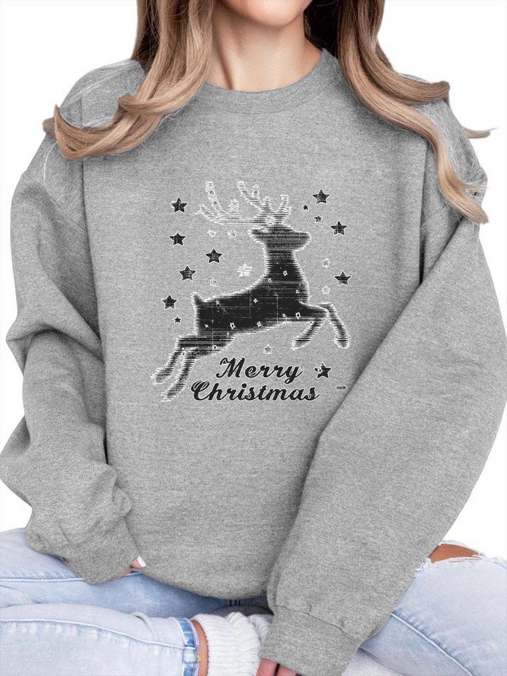 PYLIKE Fleecepullover Damen Rundhals Sweatshirt mit Elch Print & Flauschfutter für Winter Bequem für Herbst & Winter von PYLIKE