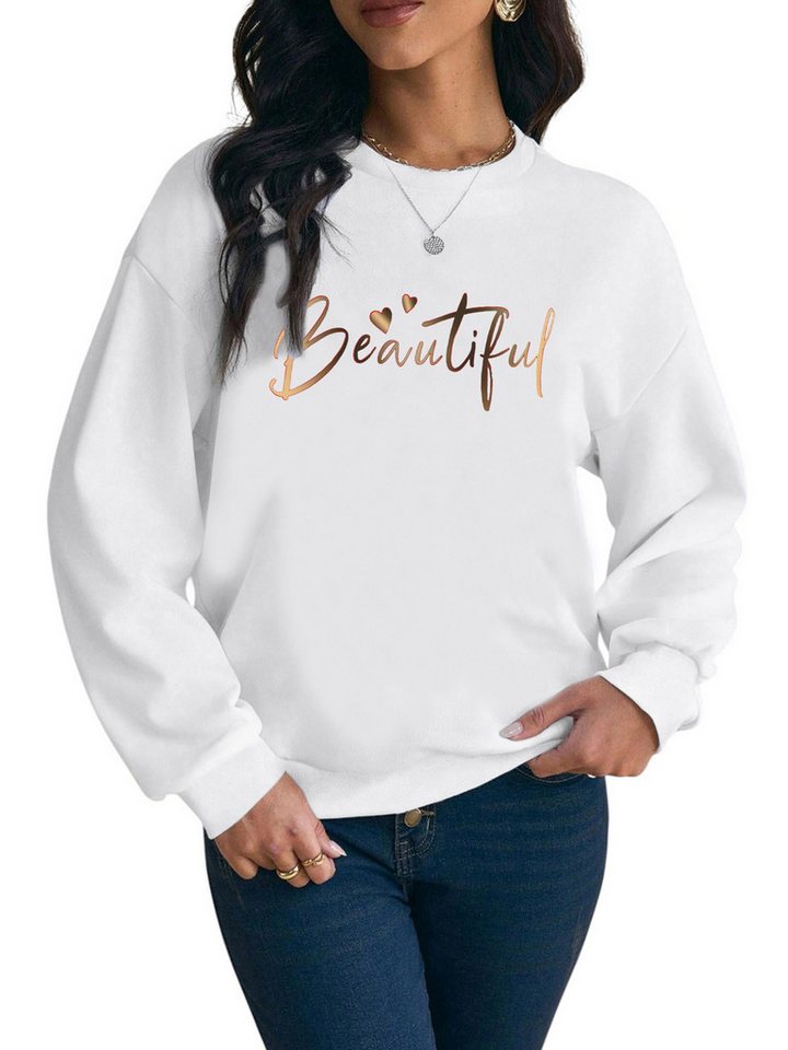 PYLIKE Fleecepullover Damen Rundhals Sweatshirt mit Print, Lockerer Langarm Fleecepullover Bequem für Herbst & Winter von PYLIKE