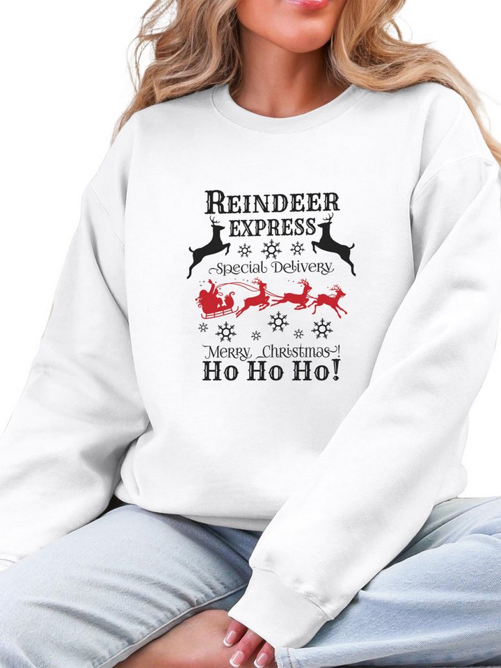 PYLIKE Fleecepullover Damen Rundhalsausschnitt Norwegischer Stil mit Weihnachten Print Bequem für Festival Weihnachten,Herbst & Winter von PYLIKE