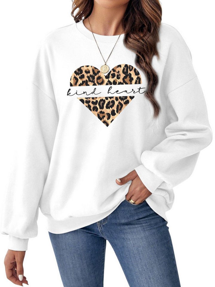 PYLIKE Fleecepullover Damen Rundhalsausschnitt Oversized Sweatshirt mit Animal Print Bequem für Herbst & Winter von PYLIKE