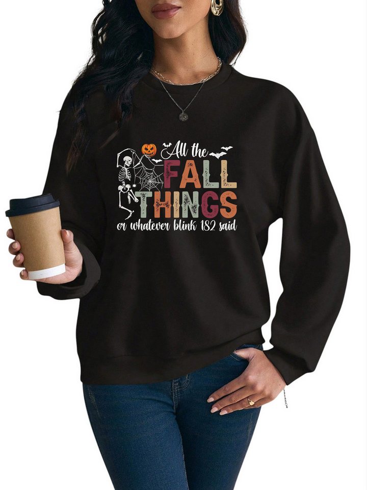 PYLIKE Fleecepullover Damen Rundhalsausschnitt Oversized Sweatshirt mit Halloween Print Bequem für Herbst & Winter von PYLIKE