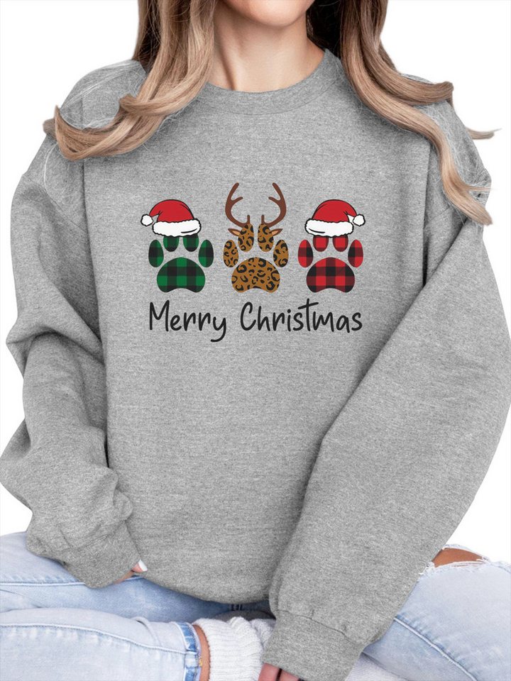 PYLIKE Fleecepullover Damen Sweatshirt mit Christmas Print, Warm aus Fleece-Mix Besondere Weihnachts-Outfits von PYLIKE