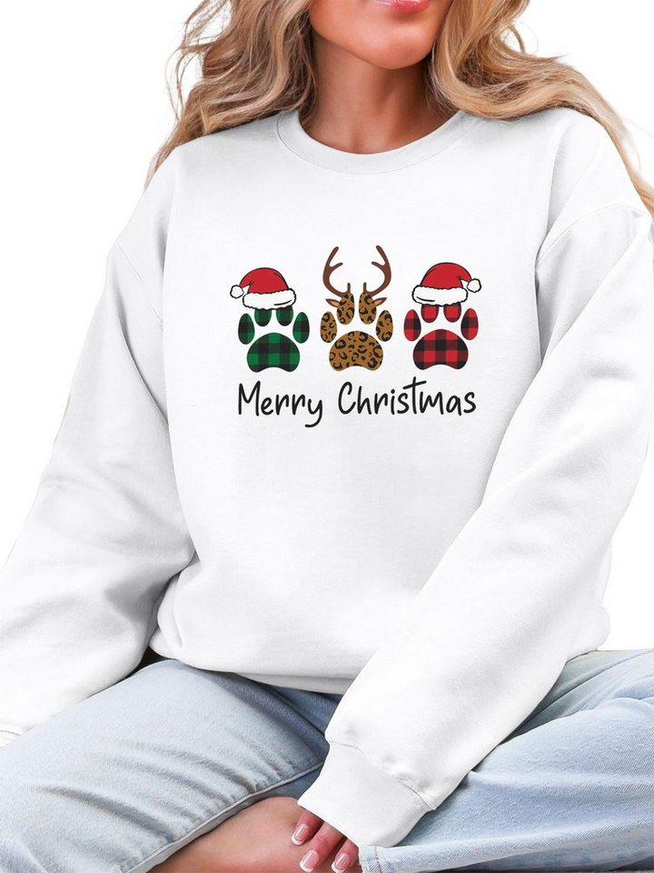 PYLIKE Fleecepullover Damen Sweatshirt mit Christmas Print, Warm aus Fleece-Mix Besondere Weihnachts-Outfits von PYLIKE