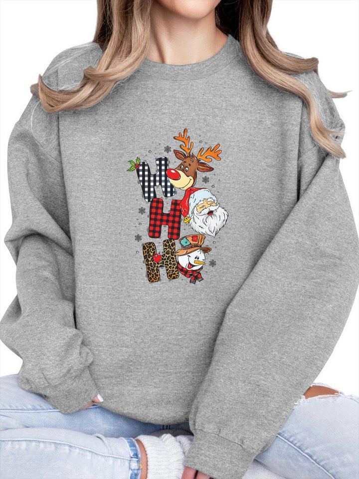 PYLIKE Fleecepullover Damen Sweatshirt mit Weihnachtsmann Print,Langarm Lockerem Fit Besondere Weihnachts-Outfits von PYLIKE