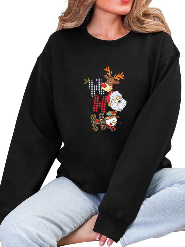 PYLIKE Fleecepullover Damen Sweatshirt mit Weihnachtsmann Print,Langarm Lockerem Fit Besondere Weihnachts-Outfits von PYLIKE