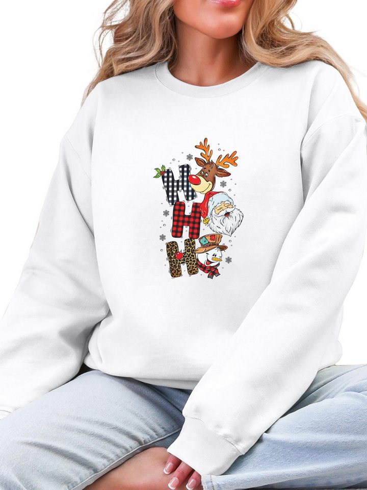 PYLIKE Fleecepullover Damen Sweatshirt mit Weihnachtsmann Print,Langarm Lockerem Fit Besondere Weihnachts-Outfits von PYLIKE