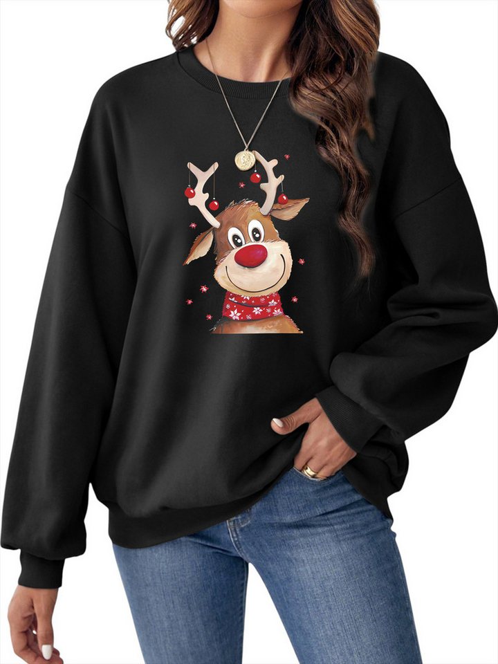 PYLIKE Fleecepullover Damen Weihnachten Sweatshirts mit Cartoon-Elch Druck Bequem für Festival Weihnachten und Herbst & Winter PYLIKE Fleecepullover Damen Weihnachten Sweatshirts mit Cartoon-Elch Druck Bequem für Festival Weihnachten und Herbst & Winter von PYLIKE