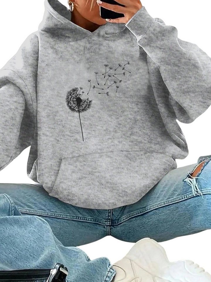 PYLIKE Fleecepullover Fleece-Kapuzenpullover Damen: mit Kapuze & großer Tasche,&Print Lässiger Streetstyle für den Winter PYLIKE Fleecepullover Fleece-Kapuzenpullover Damen: mit Kapuze & großer Tasche,&Print Lässiger Streetstyle für den Winter von PYLIKE