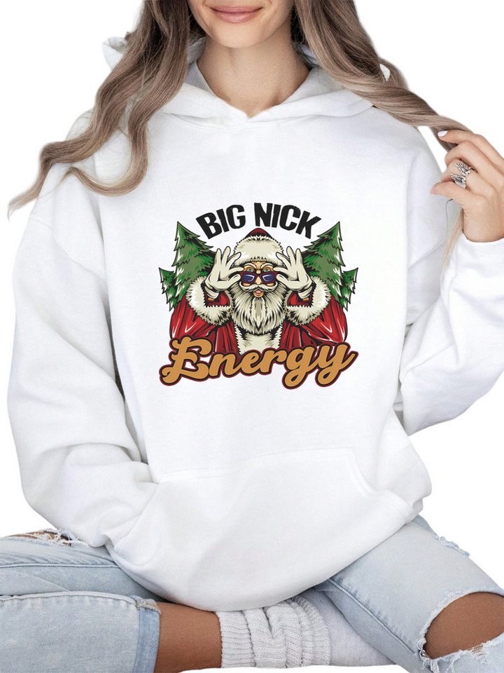 PYLIKE Fleecepullover Fleece-Kapuzenpullover Damen: mit Tasche,Weihnachtsmann Print Weihnachts-Sonderanfertigungen von PYLIKE