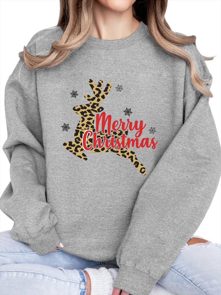 PYLIKE Fleecepullover Fleecepullover Damen,Sweatshirt mit Elch Print,Langarm Lockerem Fit Besondere Weihnachts-Outfits von PYLIKE
