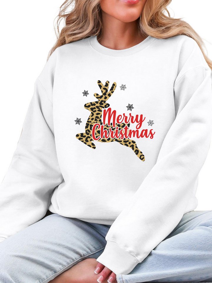 PYLIKE Fleecepullover Fleecepullover Damen,Sweatshirt mit Elch Print,Langarm Lockerem Fit Besondere Weihnachts-Outfits von PYLIKE