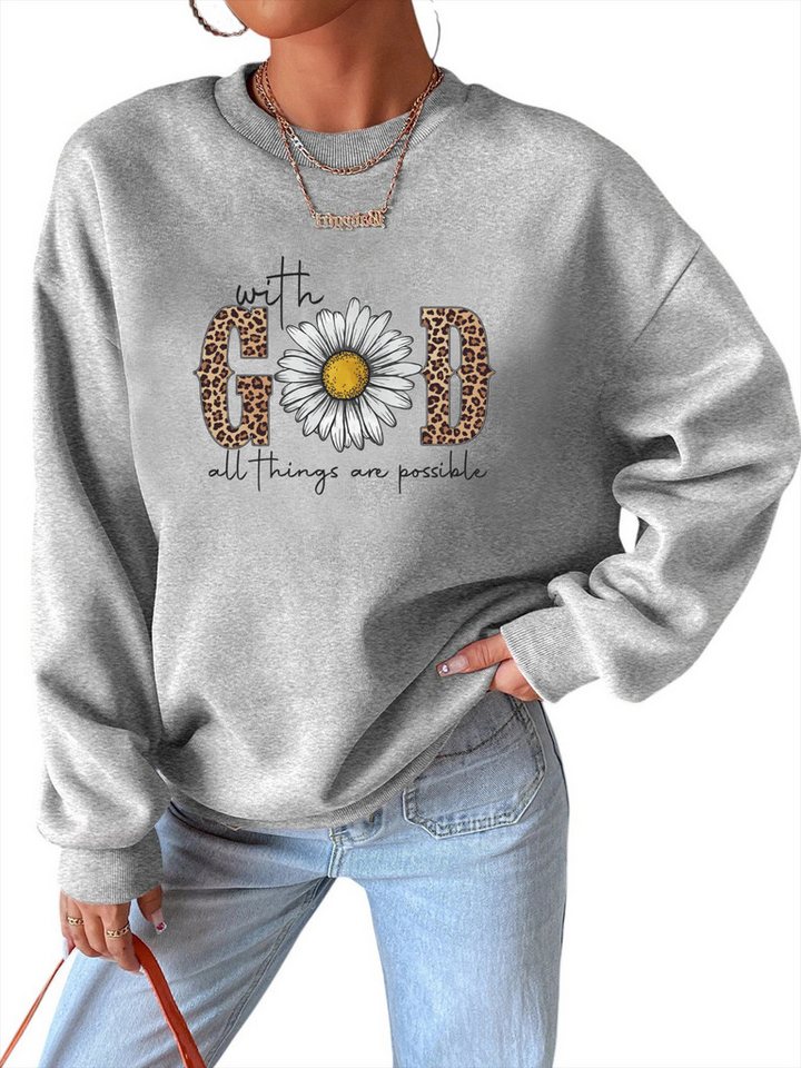 PYLIKE Fleecepullover Fleecepullover Damen,Sweatshirt mit Print,Langarm Lockerem Fit Bequem für Herbst & Winter von PYLIKE