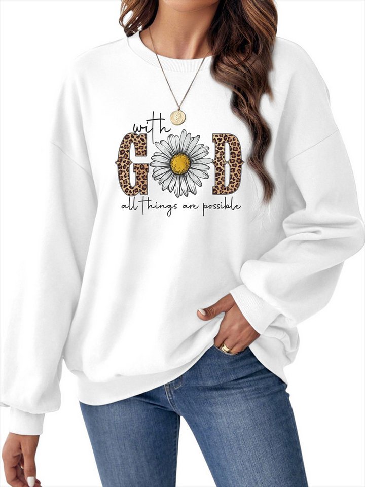 PYLIKE Fleecepullover Fleecepullover Damen,Sweatshirt mit Print,Langarm Lockerem Fit Bequem für Herbst & Winter von PYLIKE