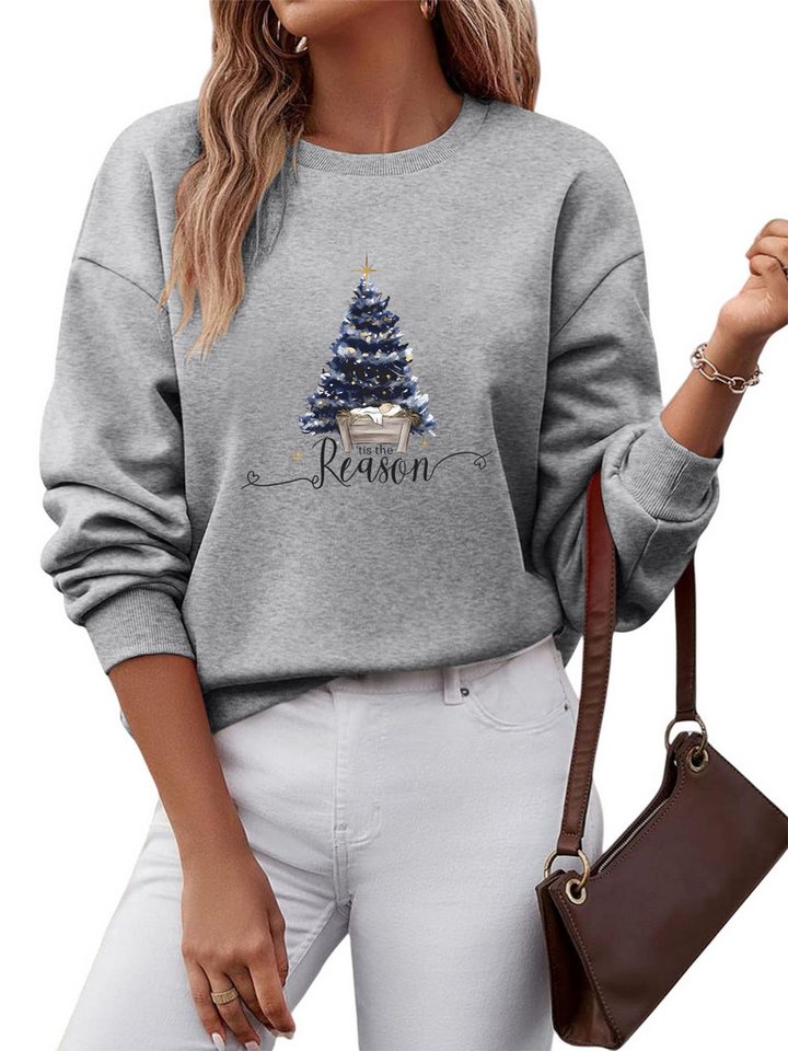 PYLIKE Fleecepullover Fleecepullover Damen,Sweatshirt mit Weihnachtsbaum Print Besondere Weihnachts-Outfits von PYLIKE