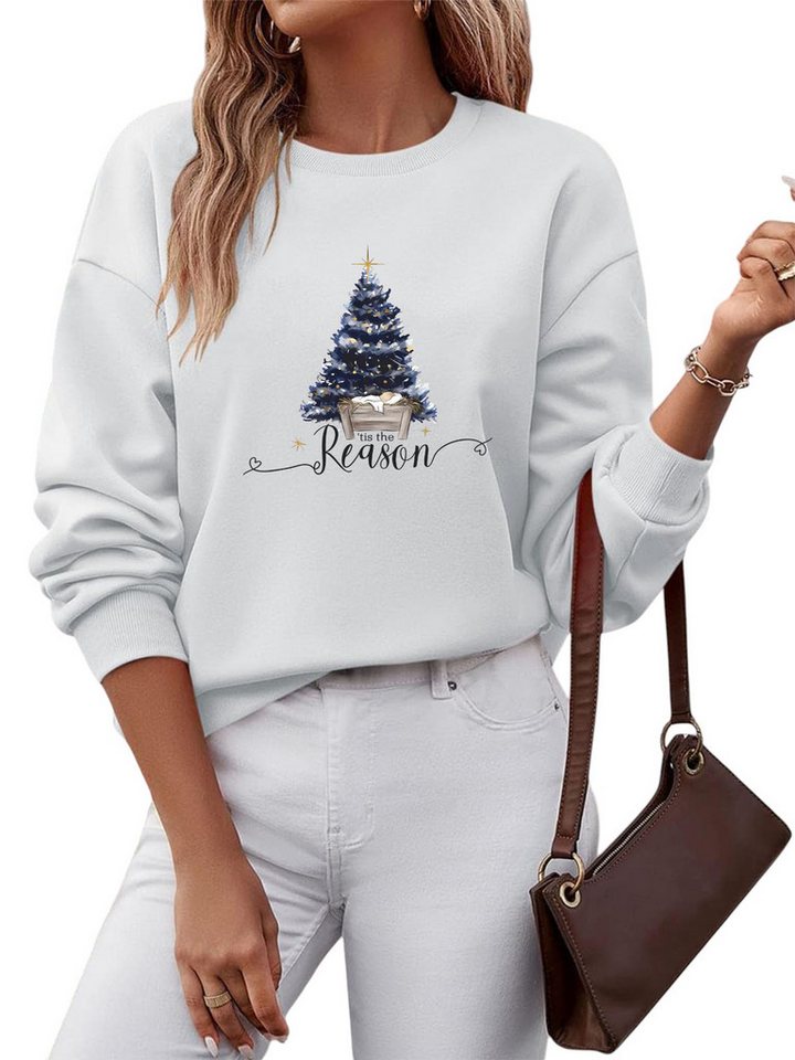 PYLIKE Fleecepullover Fleecepullover Damen,Sweatshirt mit Weihnachtsbaum Print Besondere Weihnachts-Outfits von PYLIKE
