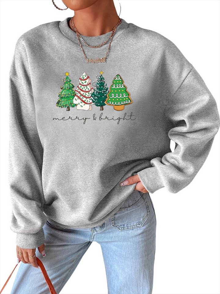 PYLIKE Fleecepullover Fleecepullover Damen Sweatshirt mit Weihnachten Print Bequem für Weihnachten, Herbst & Winter von PYLIKE