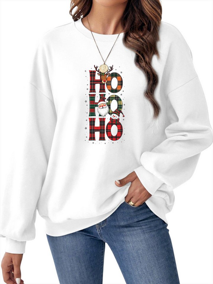 PYLIKE Fleecepullover Lockeres Damen Weihnachten Rundhalspullover mit Print Bequem Weihnachten für Herbst & Winter von PYLIKE
