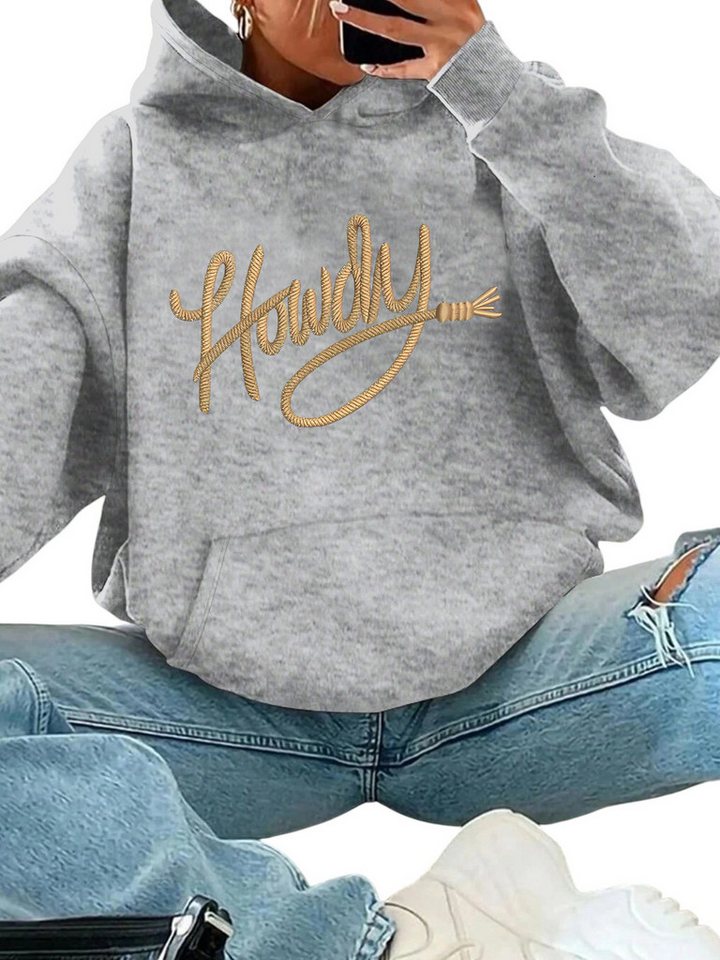 PYLIKE Fleecepullover Oversized Print Damen Fleece Kapuzenpullover mit großer Tasche Lässiger Streetstyle für den Winter von PYLIKE