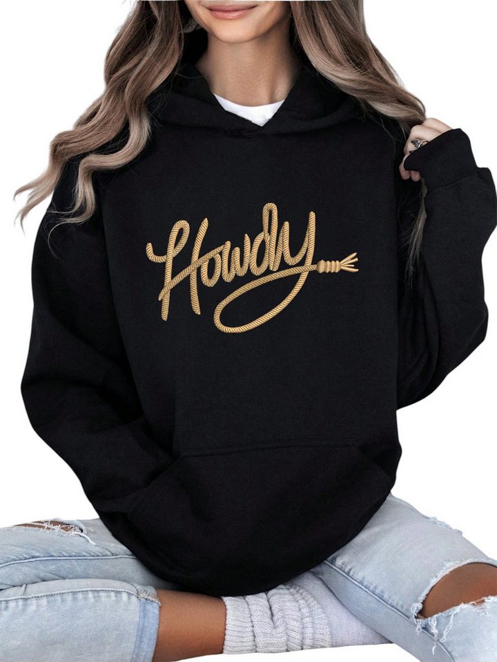 PYLIKE Fleecepullover Oversized Print Damen Fleece Kapuzenpullover mit großer Tasche Lässiger Streetstyle für den Winter von PYLIKE