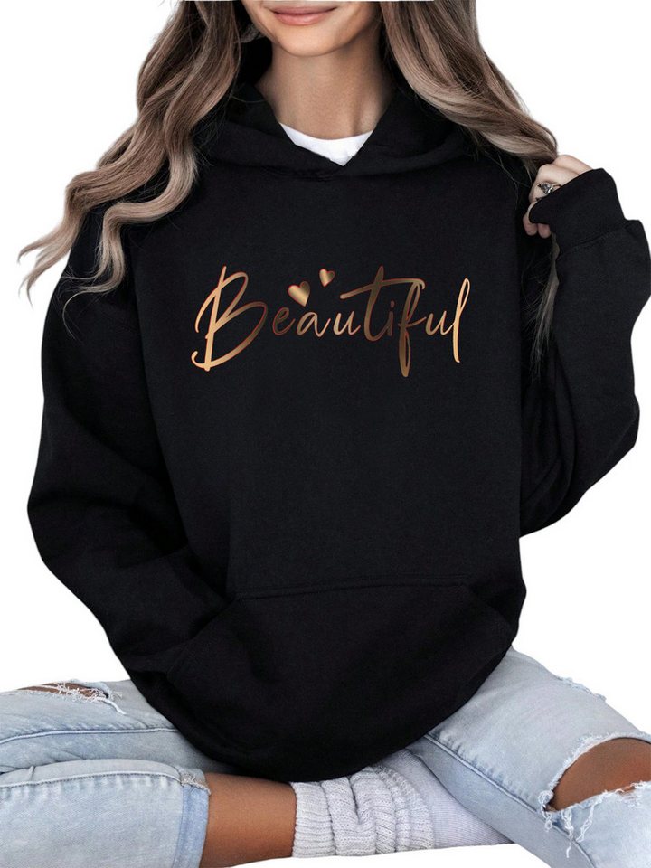 PYLIKE Fleecepullover Oversized Print Damen Fleece Kapuzenpullover mit großer Tasche Lässiger Streetstyle für den Winter von PYLIKE