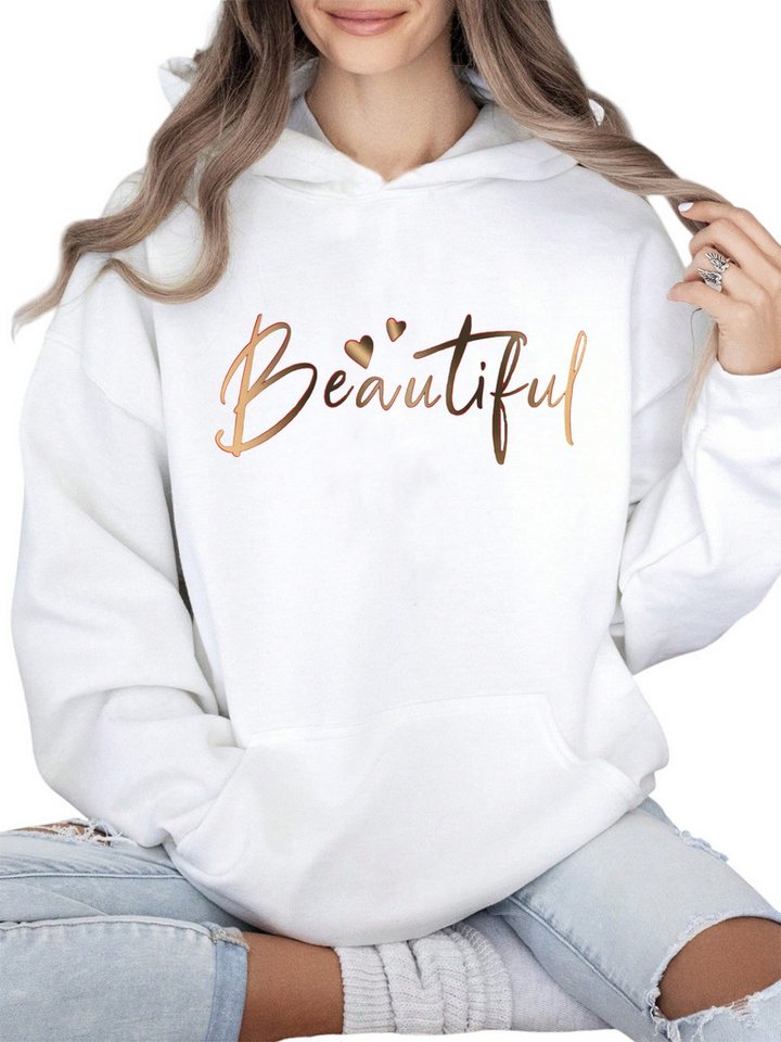 PYLIKE Fleecepullover Oversized Print Damen Fleece Kapuzenpullover mit großer Tasche Lässiger Streetstyle für den Winter von PYLIKE