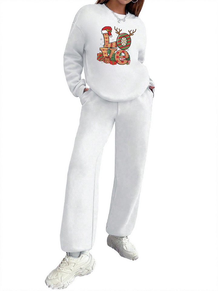 PYLIKE Freizeitanzug 2-teiliges Damen Trainingsanzug Weihnachten Print Sweatshirt & Jogger (Set, Print Sweatshirt & Jogginghose mit Taschen), Für Weihnachten,Lounge, Sport & Alltag von PYLIKE