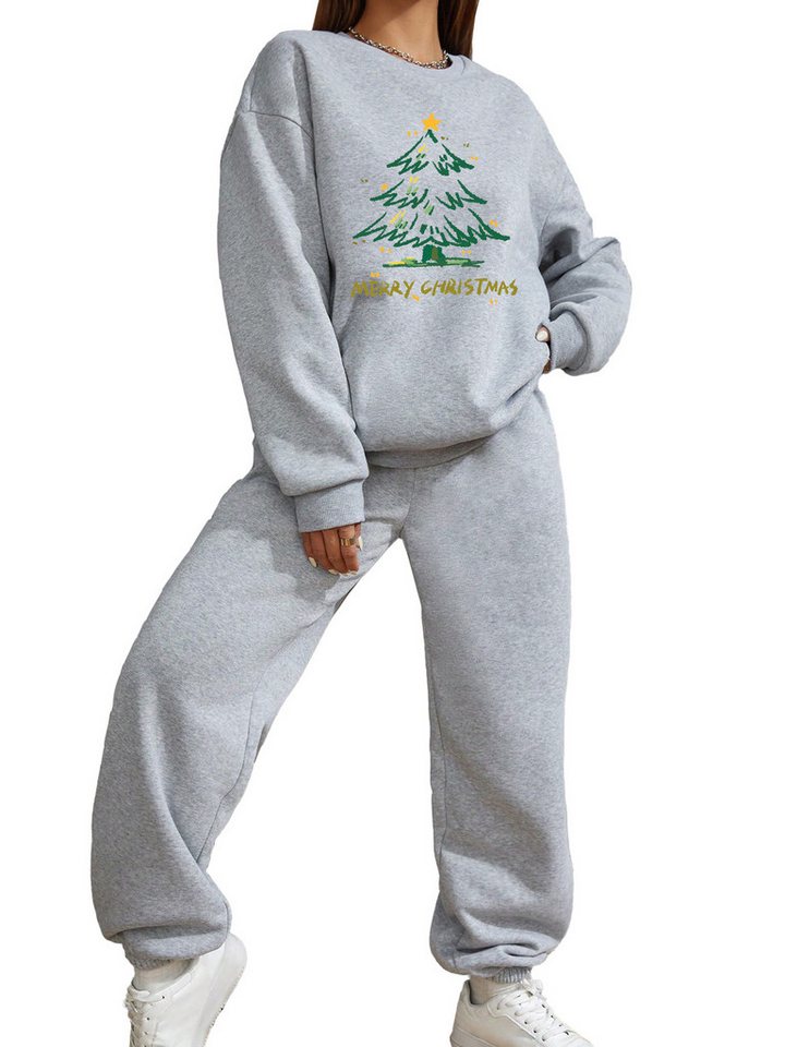 PYLIKE Freizeitanzug Damen 2-teiliges Weihnachten Jogging-Set (Set, Sweatshirt & Jogginghose), Rundhals Print Sweatshirt & Jogginghose mit Taschen für Weihnachten von PYLIKE