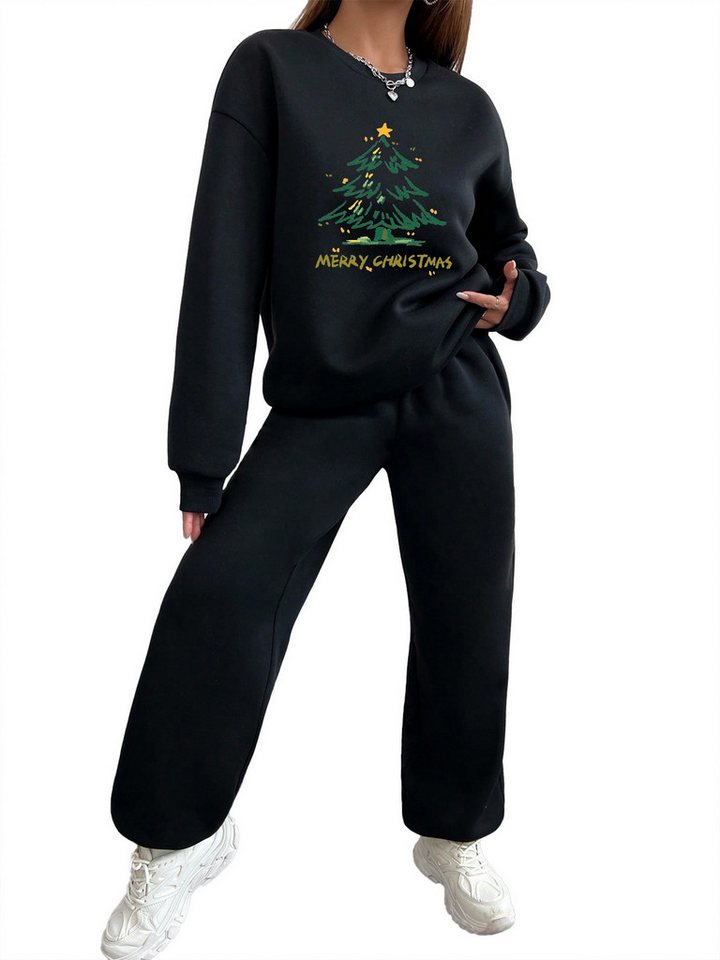 PYLIKE Freizeitanzug Damen 2-teiliges Weihnachten Jogging-Set (Set, Sweatshirt & Jogginghose), Rundhals Print Sweatshirt & Jogginghose mit Taschen für Weihnachten von PYLIKE