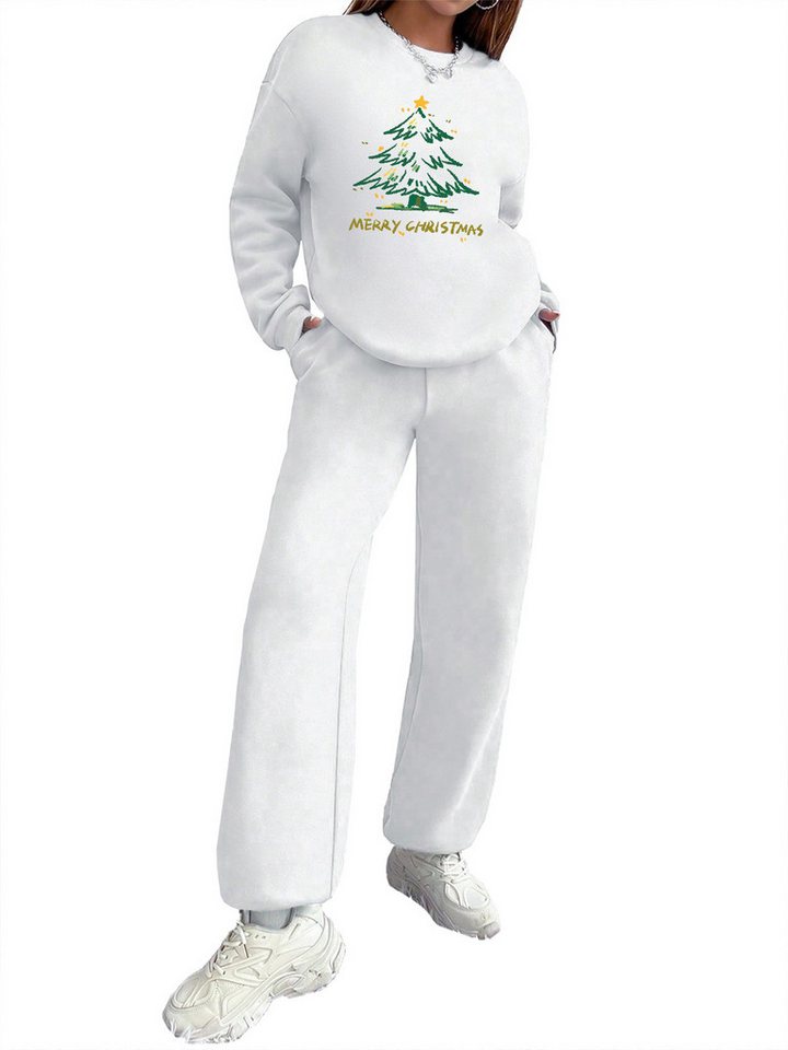PYLIKE Freizeitanzug Damen 2-teiliges Weihnachten Jogging-Set (Set, Sweatshirt & Jogginghose), Rundhals Print Sweatshirt & Jogginghose mit Taschen für Weihnachten von PYLIKE