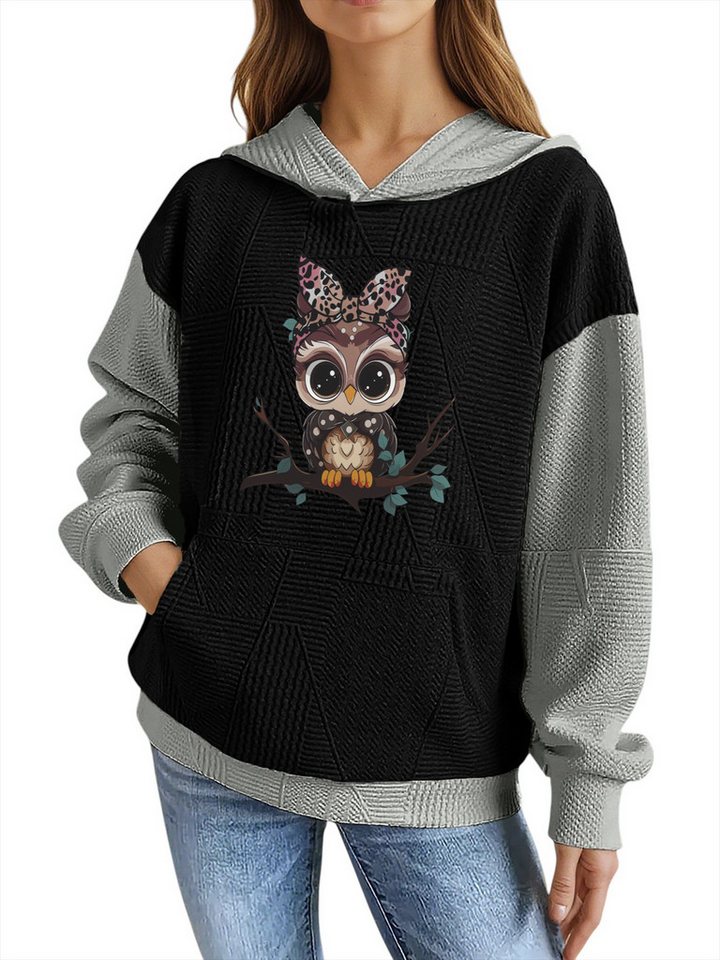 PYLIKE Hoodie Damen Hoodie mit Kangarootasche, Print & Strukturiertem Stoff Strukturierte Stoffe,Lässiger Streetstyle für den Winter von PYLIKE