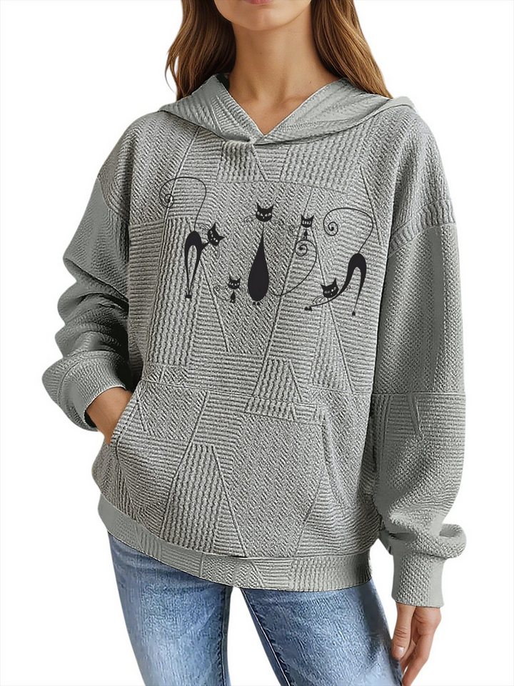 PYLIKE Hoodie Damen Kapuzenpullover mit Katze Print Wärmend mit Großtasche Strukturierte Stoffe,Lässiger Streetstyle für den Winter von PYLIKE