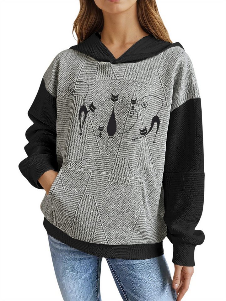 PYLIKE Hoodie Damen Kapuzenpullover mit Katze Print Wärmend mit Großtasche Strukturierte Stoffe,Lässiger Streetstyle für den Winter von PYLIKE